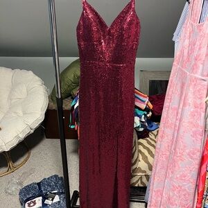 Elegant Burgundy Sequin Gown